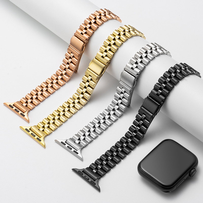 2022 Luxury Stainless Steel Watch Band for Apple Watch7 6 5 4 3 2 se  three Link Bracelet Metal Wrist Watch strap