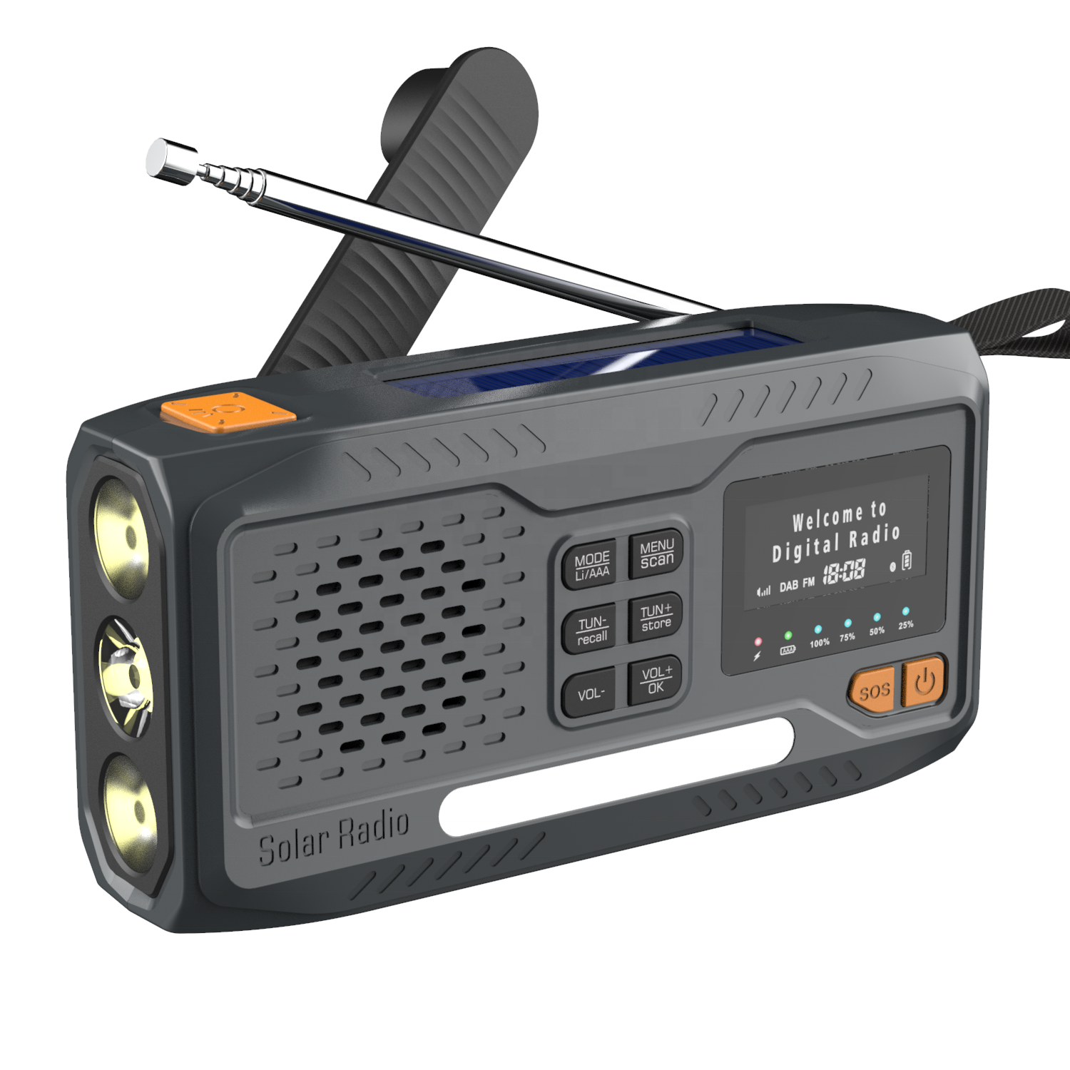 2023 Newest Outdoor Emergency Hand Crank Solar DAB DAB+ Radio Wireless Speaker With SOS Alarm Flashlight/Power Bank