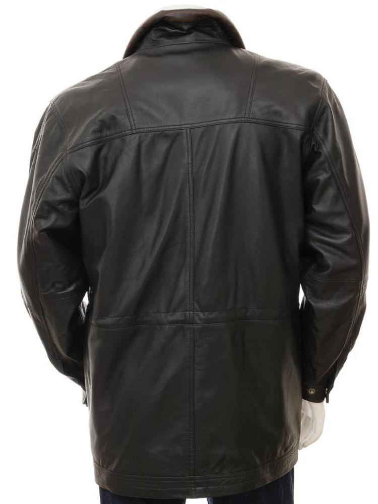 Men's Designer Black Leather Pea Coat Trench Coat