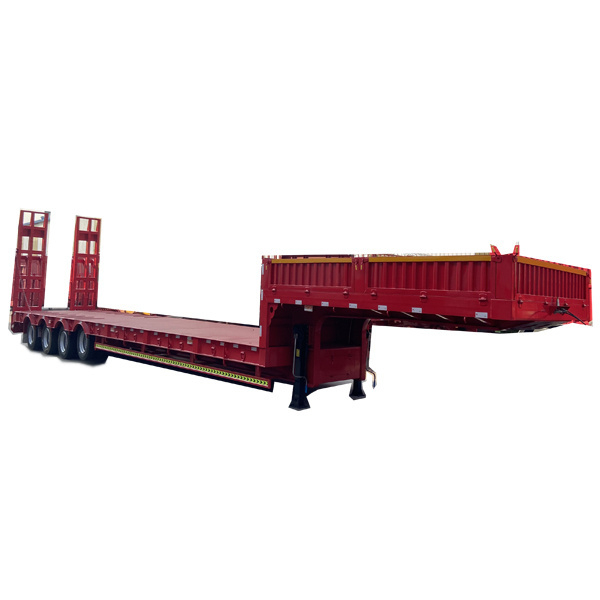 Factory price 80 tons lowbed semi trailer 4 axle truck low flatbed trailer with Mechanical ladder