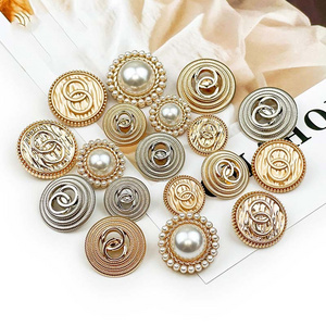 OEM custom Alloy Cloth Buttons Suit Blazer Coat Gold Sew pearl Metal logo brand shank button for clothes