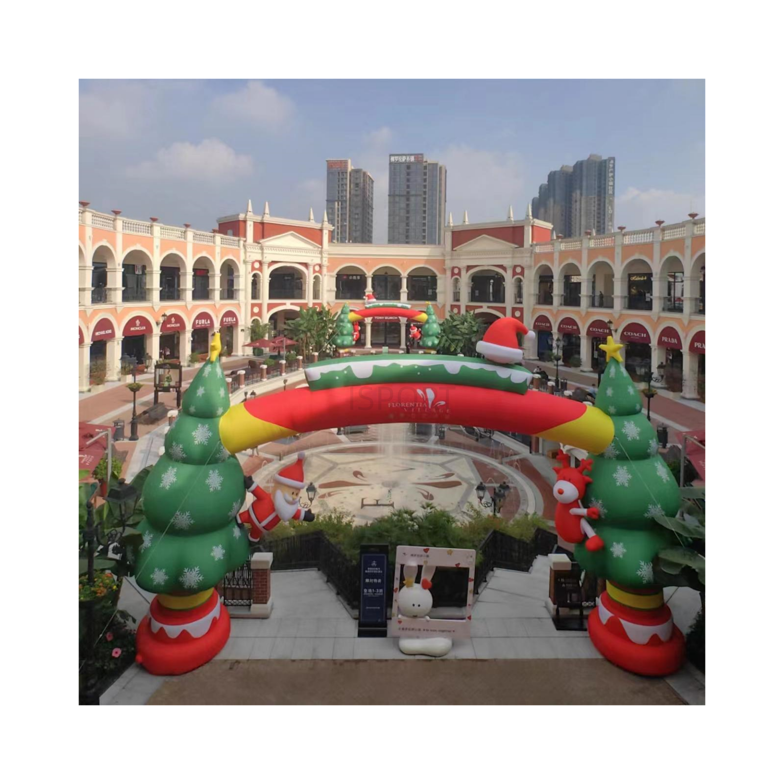 Giant led light decoration Santa inflatable Christmas tree baubles arch for advertising