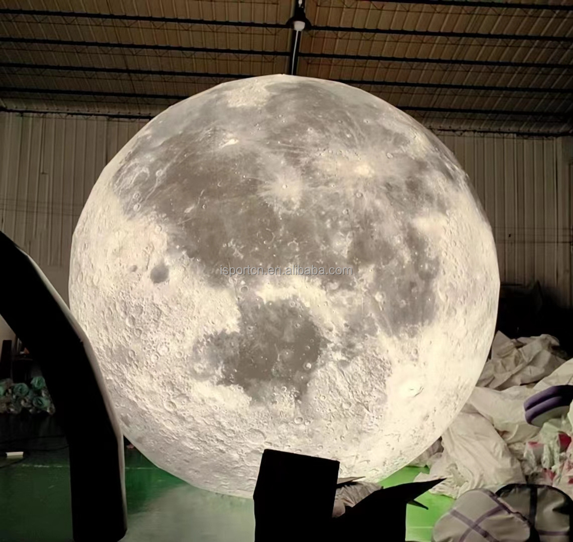 Blow Up Giant Inflatable Moon with LED Lights, Outdoor Inflatable Planet Balloon Earth Globe Moon Balloon for Decoration