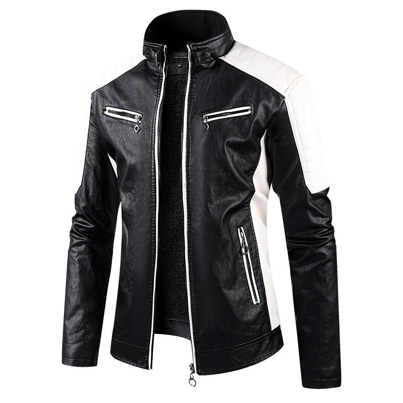 2022 Autumn utility fleece PU windbreaker coat clothing custom embroidered leather motorcycle jacket for men