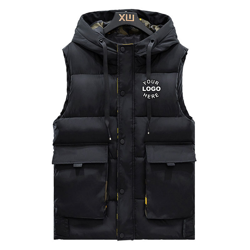 Hot selling 2022 fashion winter sleeveless bubble jackets custom utility hood puffer vest for men