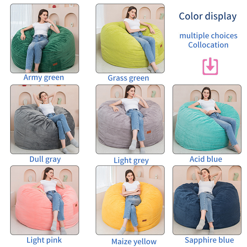 (no filling) dropshipping  custom 6ft 7ft fur fabric giant beanbag cover Soft Fluffy Faux Fur big Round Bean Bag Lazy Sofa chair