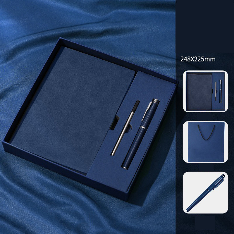 High quality Manufacturer A5 leather Notebook and pen refill gift set custom logo business  notebook and pen gift set wholesale