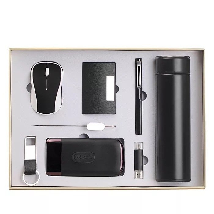 Hot Gift set Vacuum Cup + Flash Drive +Pen + Power Bank + Key Chain + Card Holder + Mouse + Bookmark Wedding Giveaway Gift set