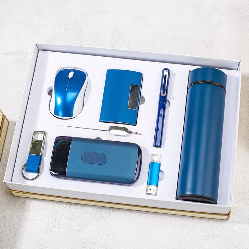 Hot Gift set Vacuum Cup + Flash Drive +Pen + Power Bank + Key Chain + Card Holder + Mouse + Bookmark Wedding Giveaway Gift set