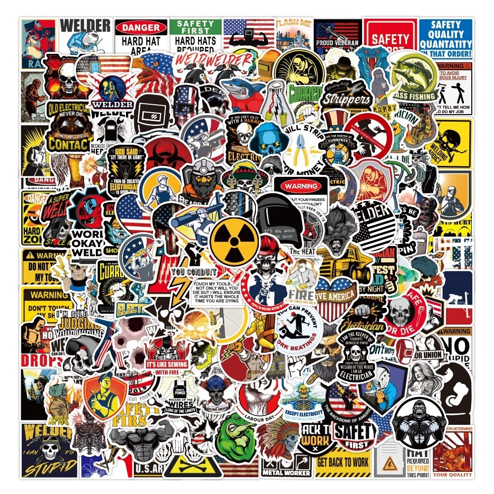 150-200 best selling cross border helmets electricians graffiti stickers waterproof luggage skateboards front helmet stickers