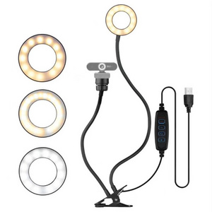 New Arrival Lazy Bracket Desk Lamp Live Stream Light LED Selfie Ring Light with Flexible Mobile Phone Holder