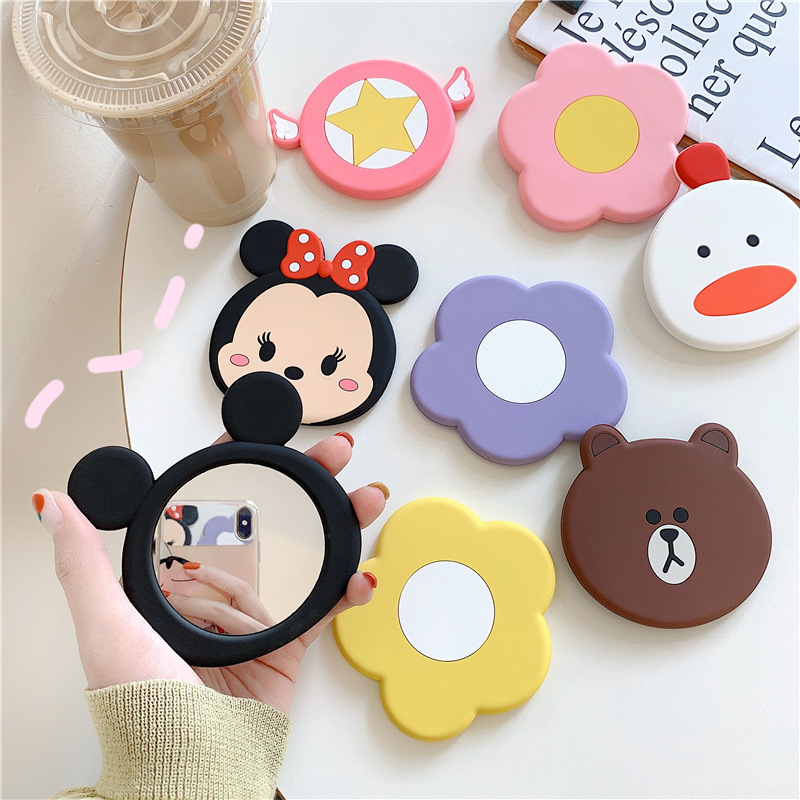 Personalized Gifts Promotional Items Cartoon Silicone Animals Cute Hand-Held Cosmetic Makeup Mirror