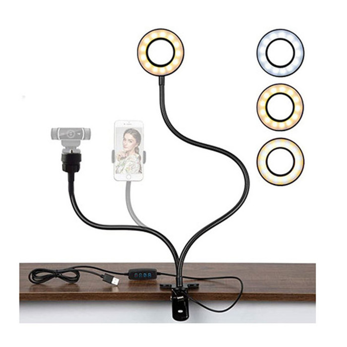 New Arrival Lazy Bracket Desk Lamp Live Stream Light LED Selfie Ring Light with Flexible Mobile Phone Holder