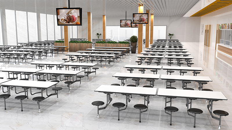 mobile cafeteria table and 12 seater chairs school folding dinning furniture