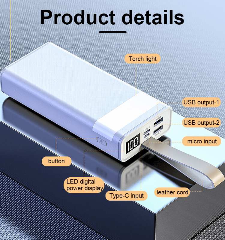 Small Emergency Battery Rechargeable Led Bulbs Light 20000mah High Capacity Power Bank Powerbank With Strong Latern