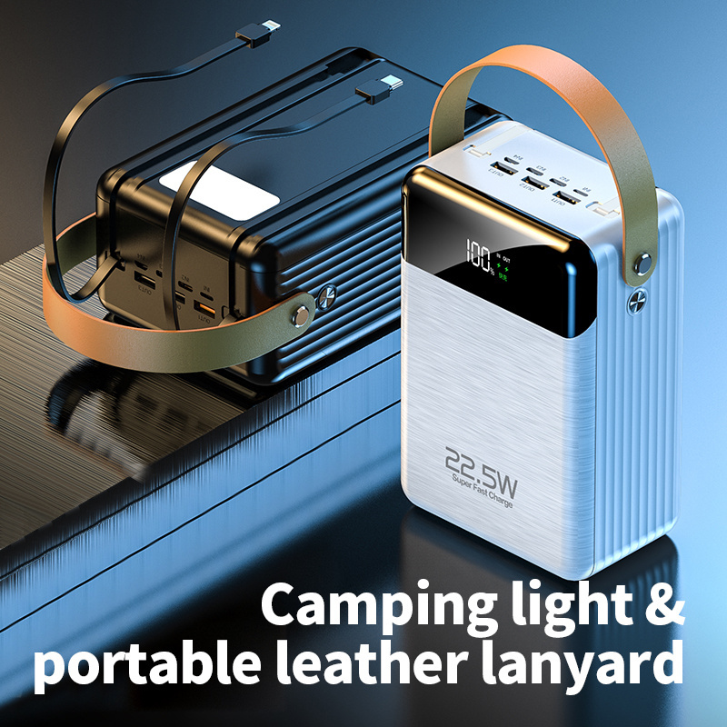 80000mah Power Bank With Cable Pd 22.5w Fast Charger 6 Output Portable Battery Power Station With Led Lamp