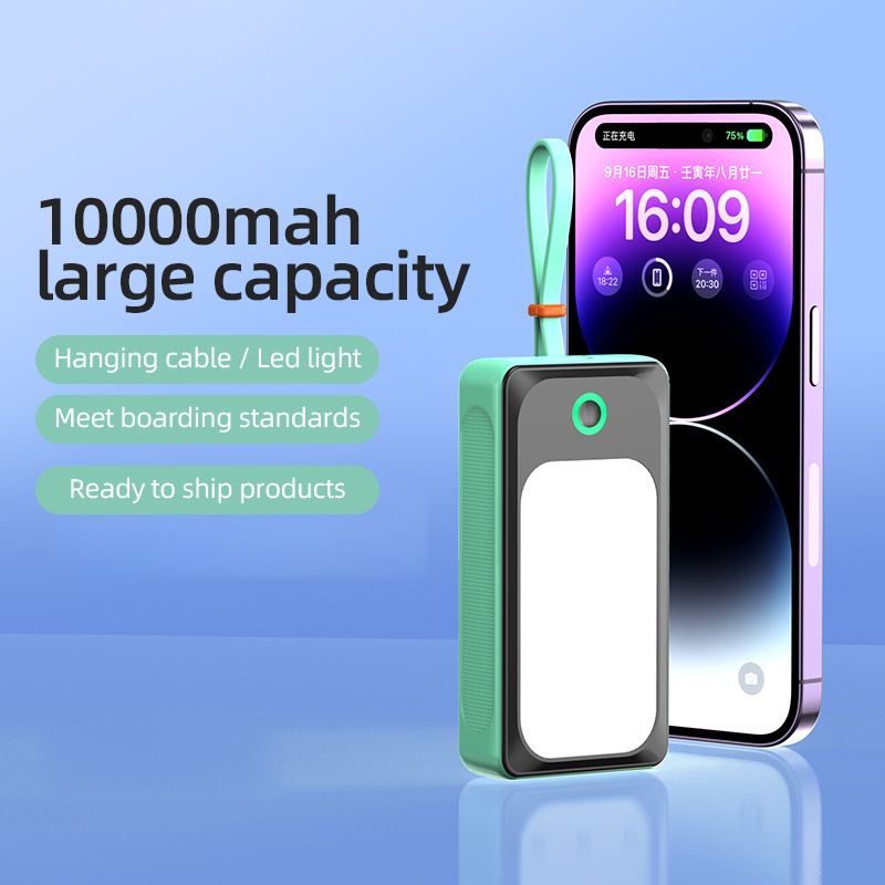 Small 10000 Mah Powerbank Battery Charger Power Bank With Led Flashlight Built In Cable For Travel Smart Phone Iphone 14 Gift