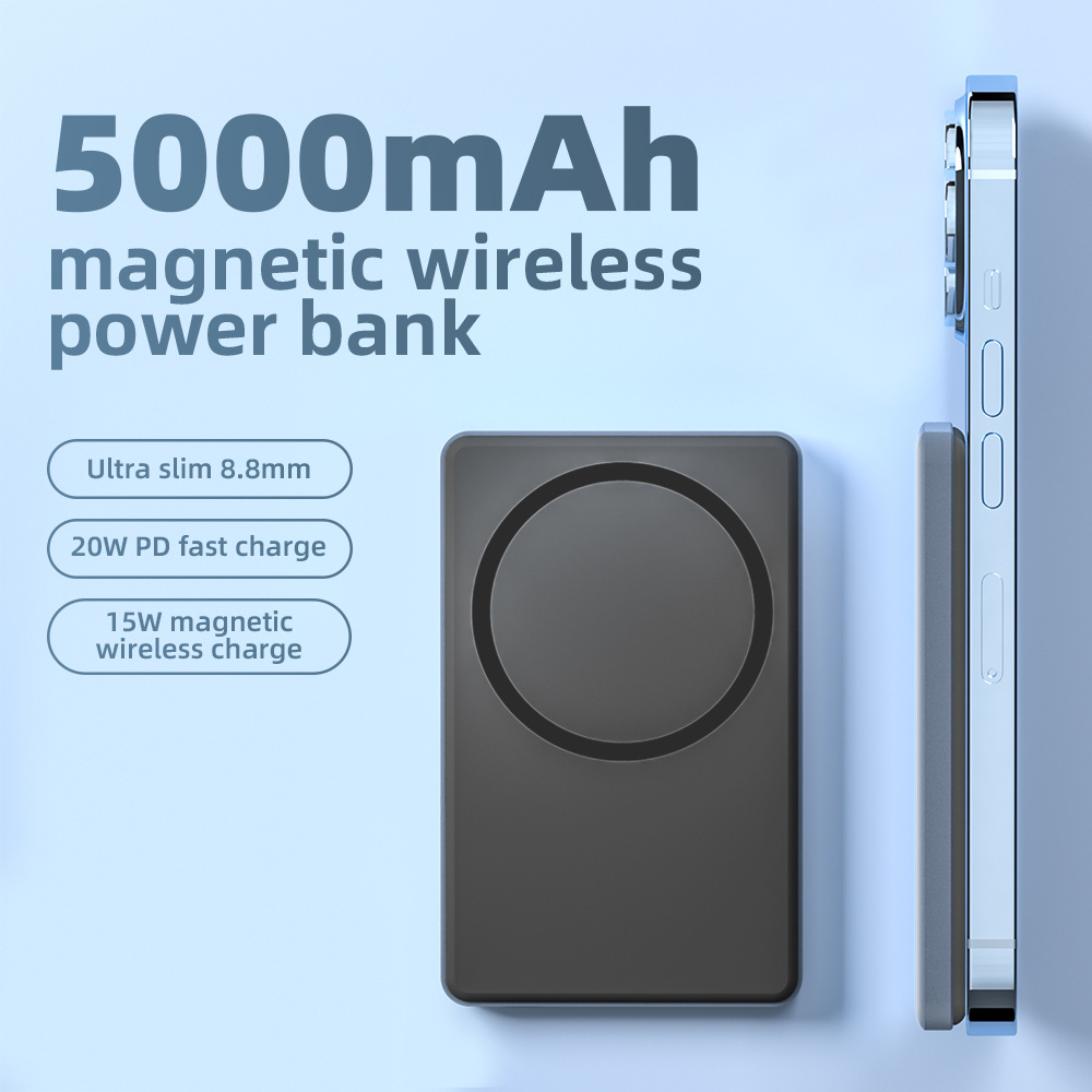 Wholesale Custom Logo Light Thin Slim Design 5000mah Magnetic Wireless Power Bank Fast Charging Pd20w Type-C Mini Powerbank