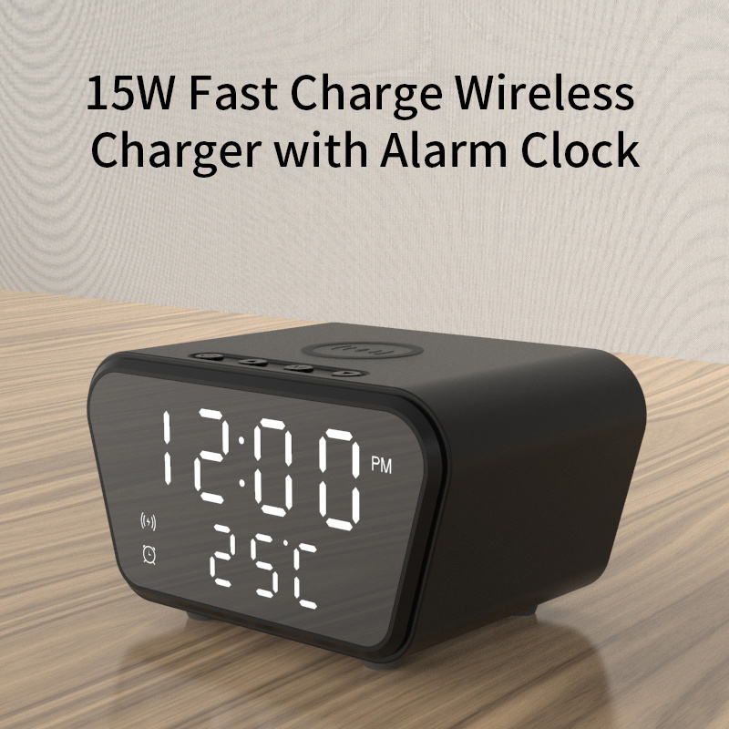 CE ROHS FCC 15w Fast Led Digital Display Alarm Clock Wireless Charger