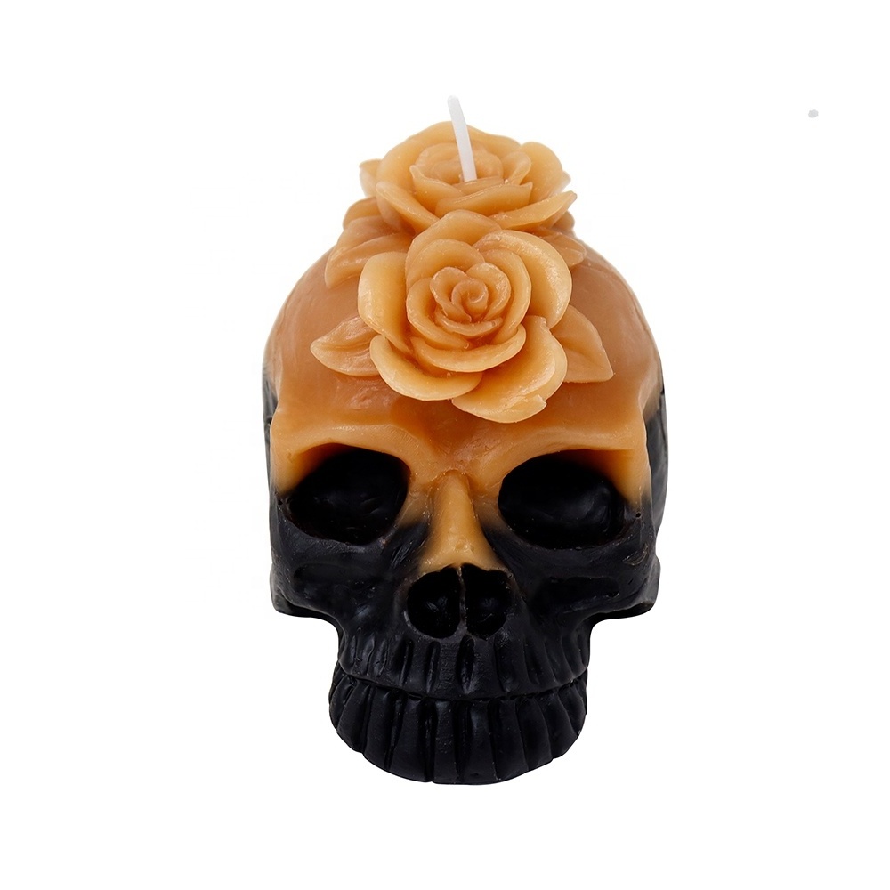 Custom Creative Halloween Home Decoration Candle White Black Skulls Shaped Paraffin Wax Unscented Candle