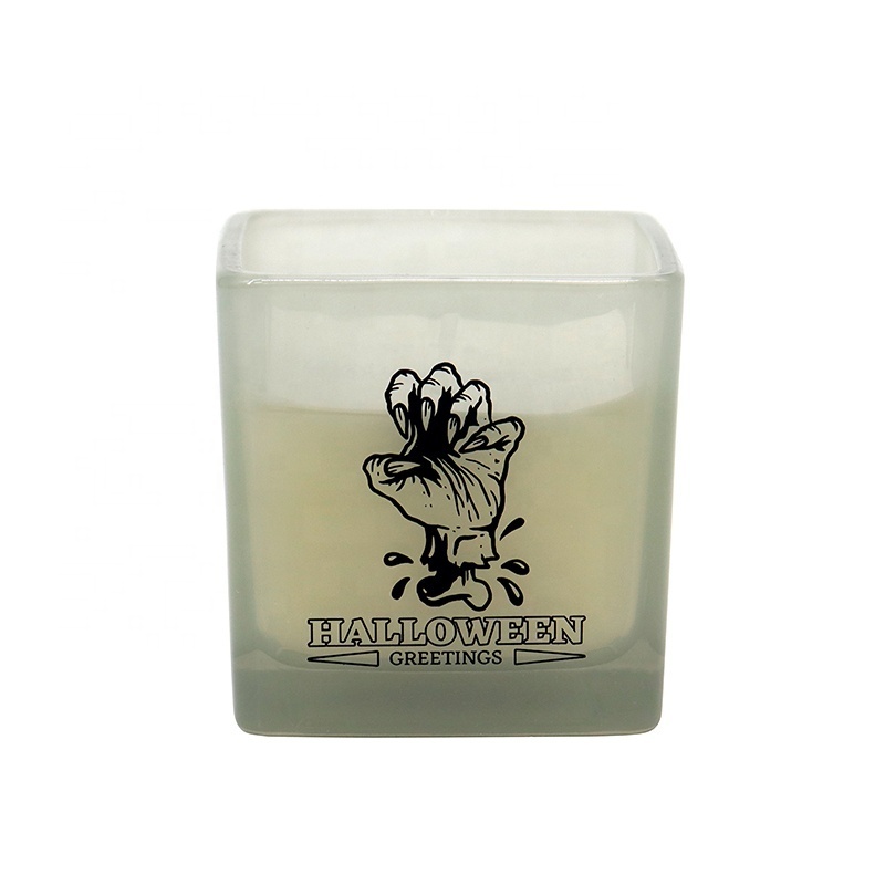 OEM Custom 2.5oz Square Glass Jar Holiday Candles Paraffin Wax Soy Wax Blend Small Halloween Scented Candle for Parties