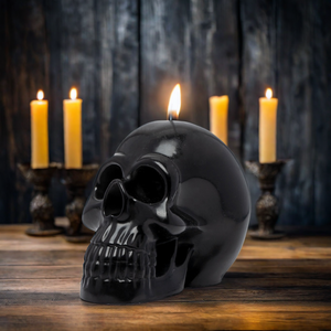 Custom Creative Halloween Home Decoration Candle White Black Skulls Shaped Paraffin Wax Unscented Candle