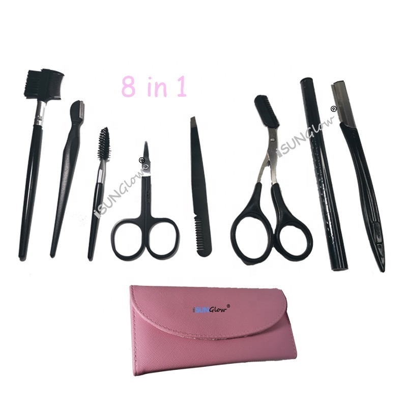 Eyelid Eyelash Eyebrow Trimmer Tweezers Razor Knife Scissors Makeup Brush Pencil Grooming Kit Beauty Makeup Tools Set