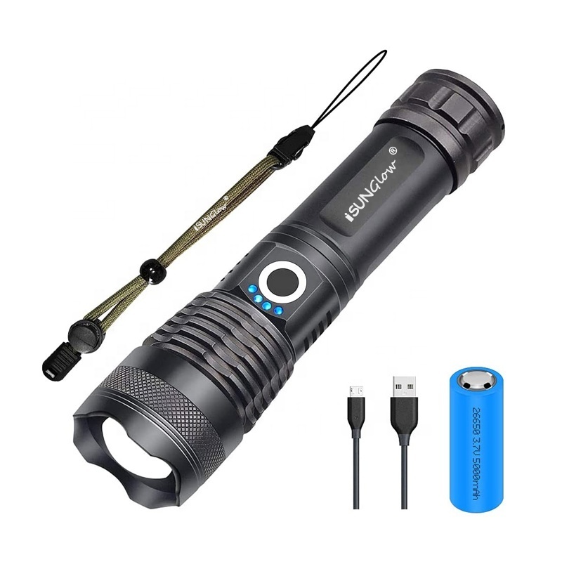 P50 USB Rechargeable 5000 Lumen LED Tactical Flashlight 5 Modes Water Resistant for Camping Hiking Outdoor Biking Emergency