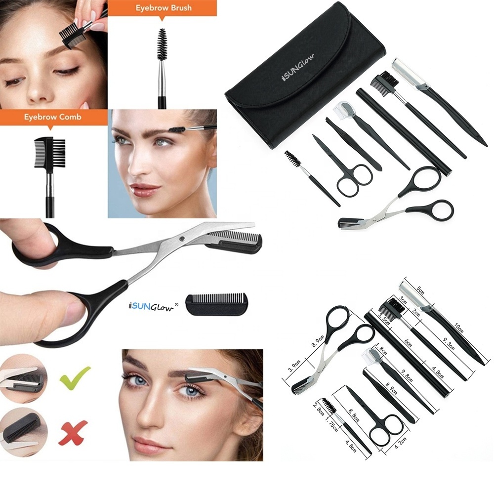 Eyelid Eyelash Eyebrow Trimmer Tweezers Razor Knife Scissors Makeup Brush Pencil Grooming Kit Beauty Makeup Tools Set