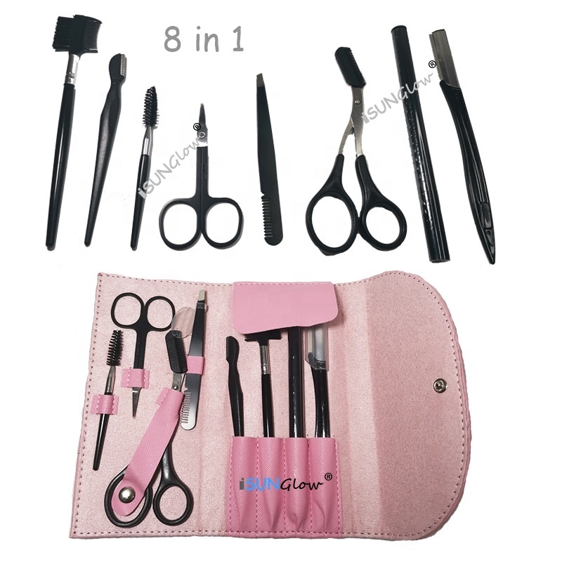 Eyelid Eyelash Eyebrow Trimmer Tweezers Razor Knife Scissors Makeup Brush Pencil Grooming Kit Beauty Makeup Tools Set