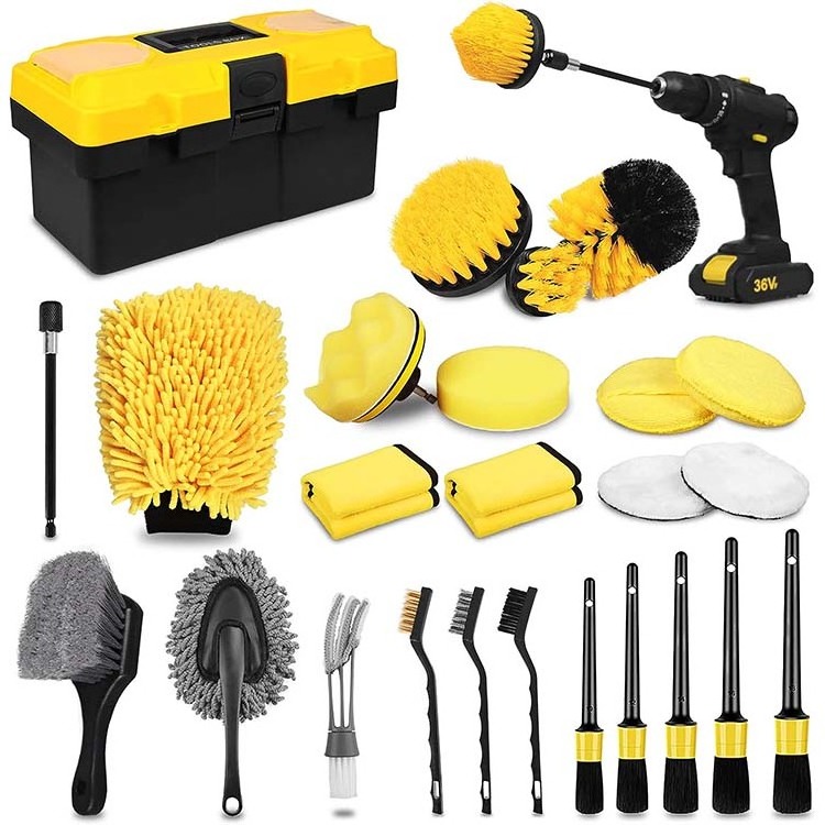 27Pcs Car interior Detailing Kit Auto Detailing Drill Brush Set car cleaning equipment and tools wash & care products