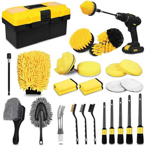 27Pcs Car interior Detailing Kit Auto Detailing Drill Brush Set car cleaning equipment and tools wash & care products