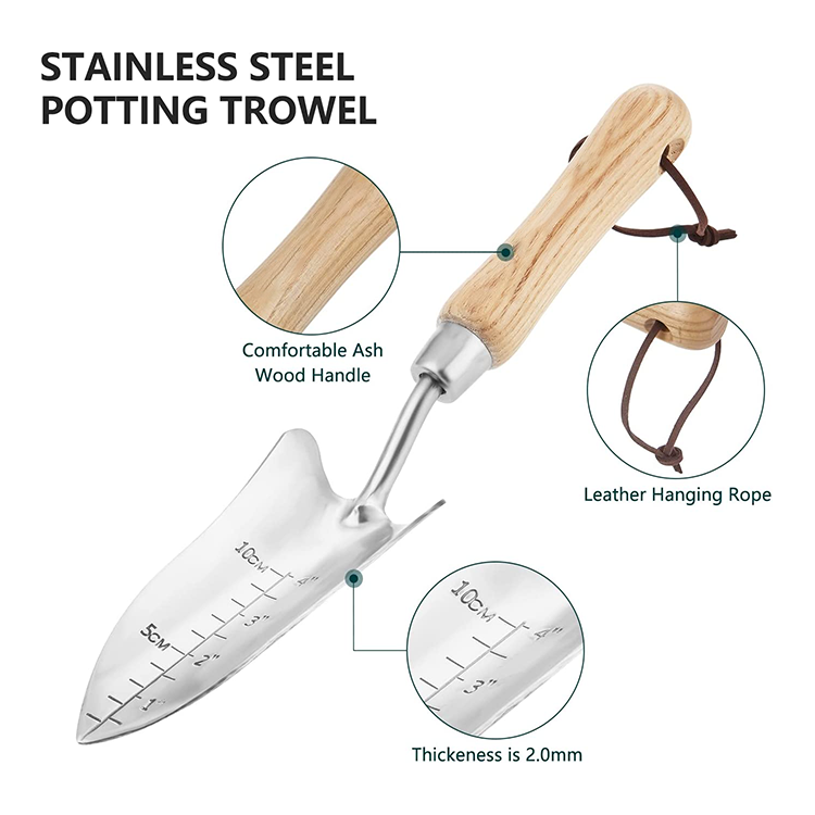 Wooden handle Stainless Steel Garden hand tools Transplant Trowel heavy duty gardening hand shovels