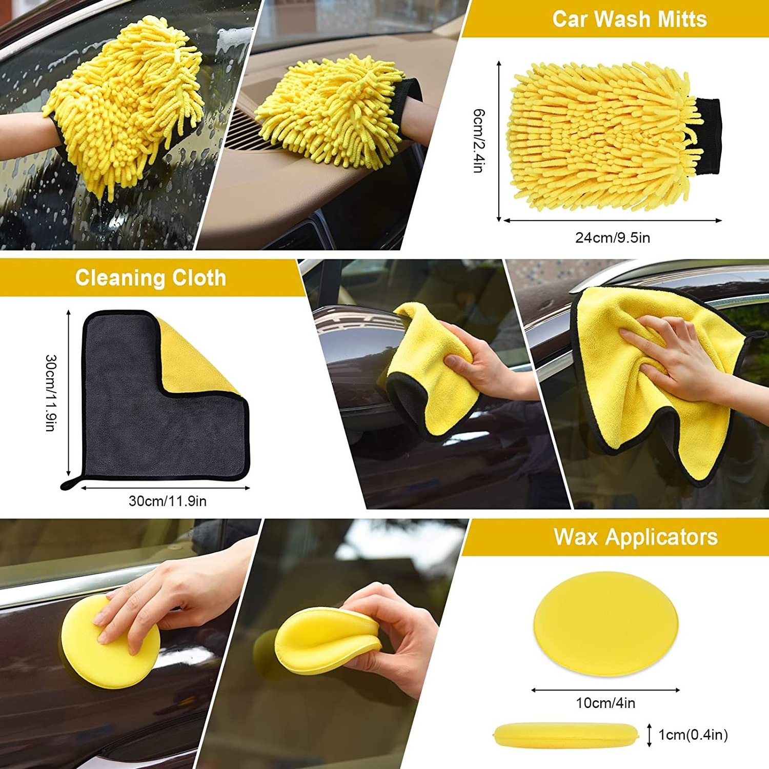 20PCS Professional and customized car care wash interior cleaning kit detailing drill brush set yellow auto wash set