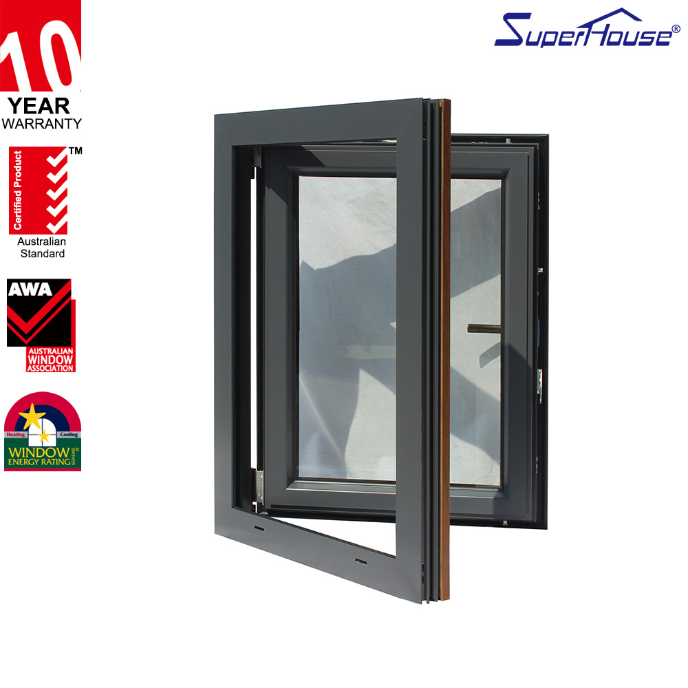 Superhouse Sound Proof Aluminum Clad Wood Window with Double Glazed Glass Aluminium Doors and Windows Thermal Break Vertical