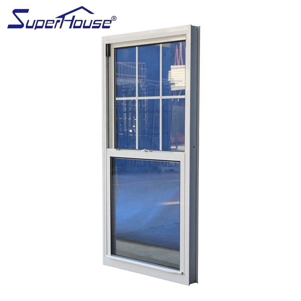 Hurricane Impact FL code single hung window customized size color aluminium sliding hung window with decoration grills