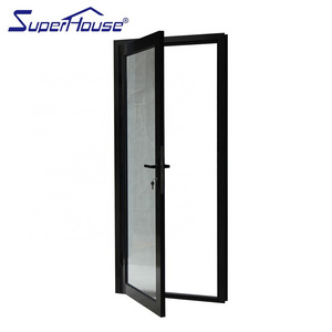 Exterior aluminum glass door hurricane proof hinged door black color swing door single panel with multi-point lock