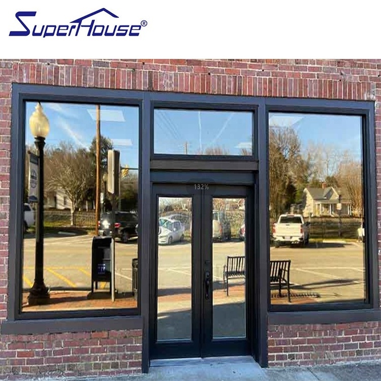 USA shopfront storefront customized commercial aluminium fix picture window with tinted mirror glass for shop and office