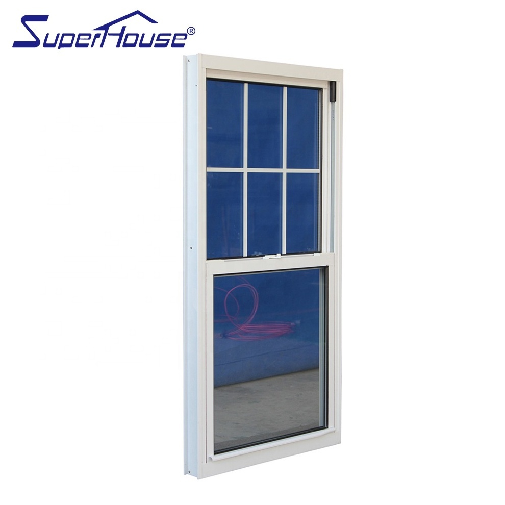 Hurricane Impact FL code single hung window customized size color aluminium sliding hung window with decoration grills