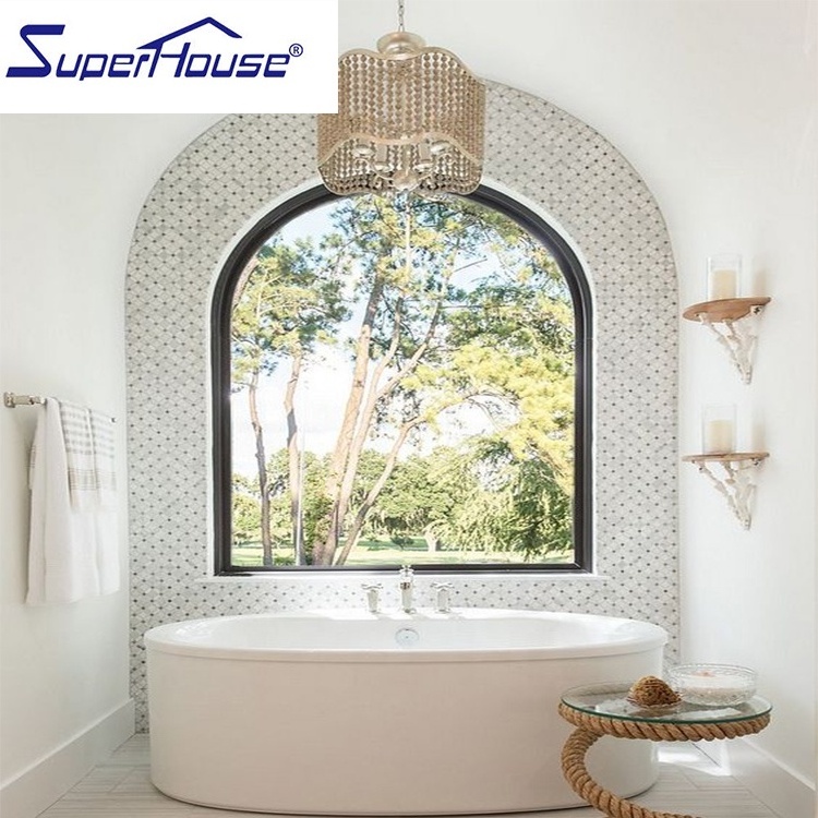 Arch design window villas popular thermal break sound insulation bathroom fix picture shaped window with double glass