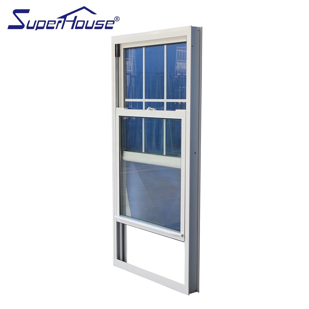 Hurricane Impact FL code single hung window customized size color aluminium sliding hung window with decoration grills