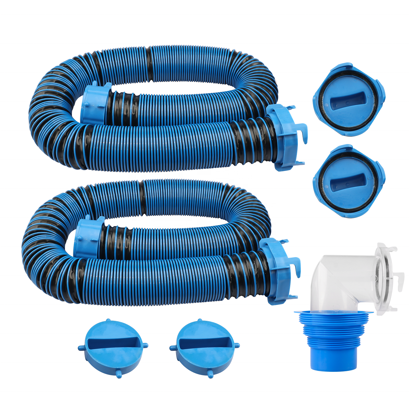 J01 20FT Heavy Duty RV Sewer Hose Kit, Flexible Black Water Hose with Swivel Transparent Elbow and 4-in-1 Dump Station Fitting