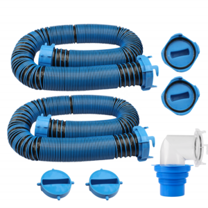 J01 20FT Heavy Duty RV Sewer Hose Kit, Flexible Black Water Hose with Swivel Transparent Elbow and 4-in-1 Dump Station Fitting