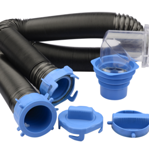 J01 15FT Heavy Duty RV Sewer Hose Kit, Flexible Black Water Hose with Swivel Transparent Elbow and 4-in-1 Dump Station Fitting