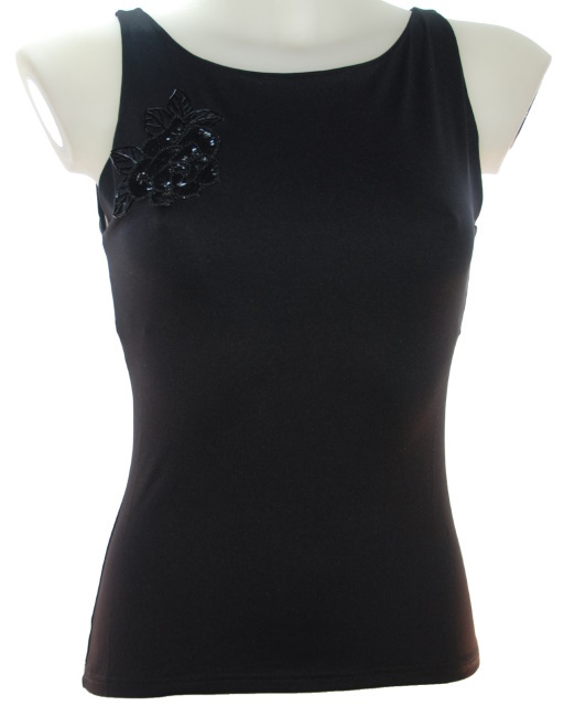 Made in Italy   elegant top sleeveless beaded flower decoration  lined for women  soft microfiber  high quality