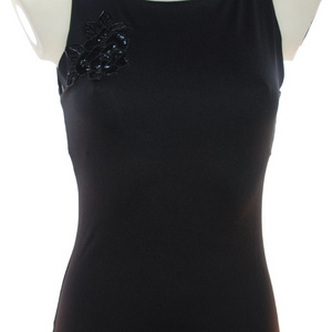 Made in Italy   elegant top sleeveless beaded flower decoration  lined for women  soft microfiber  high quality