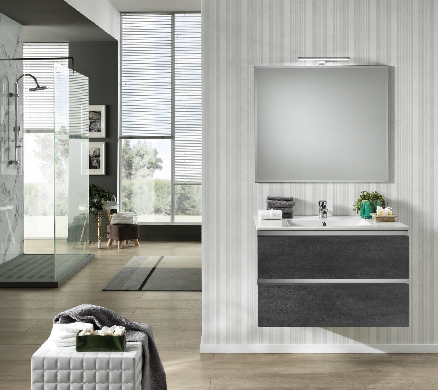 Premium Assembled Bathroom Furniture - Hung Bathroom Unit with Mirror and Led Light - Elevate Your Bathing Experience