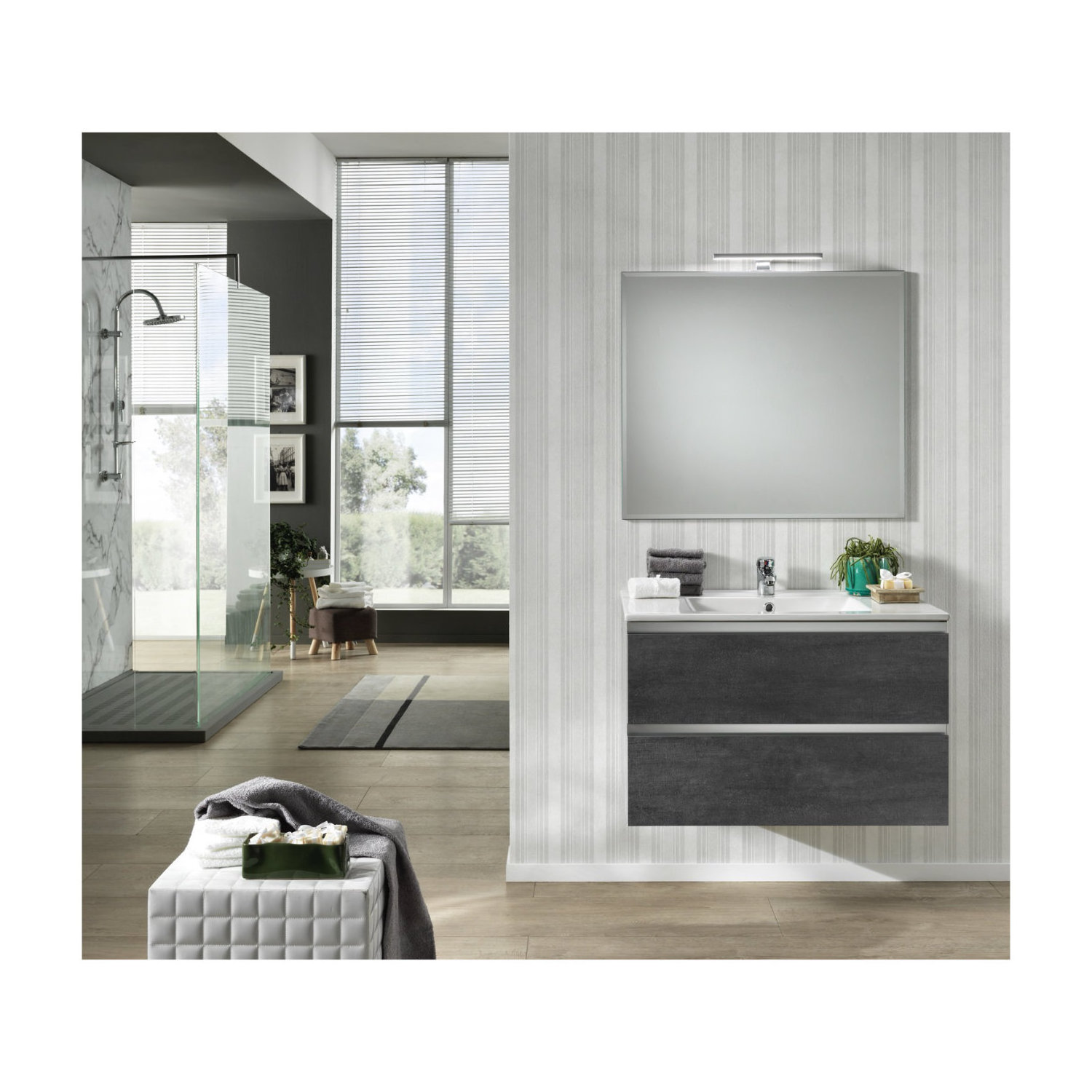 Premium Assembled Bathroom Furniture - Hung Bathroom Unit with Mirror and Led Light - Elevate Your Bathing Experience