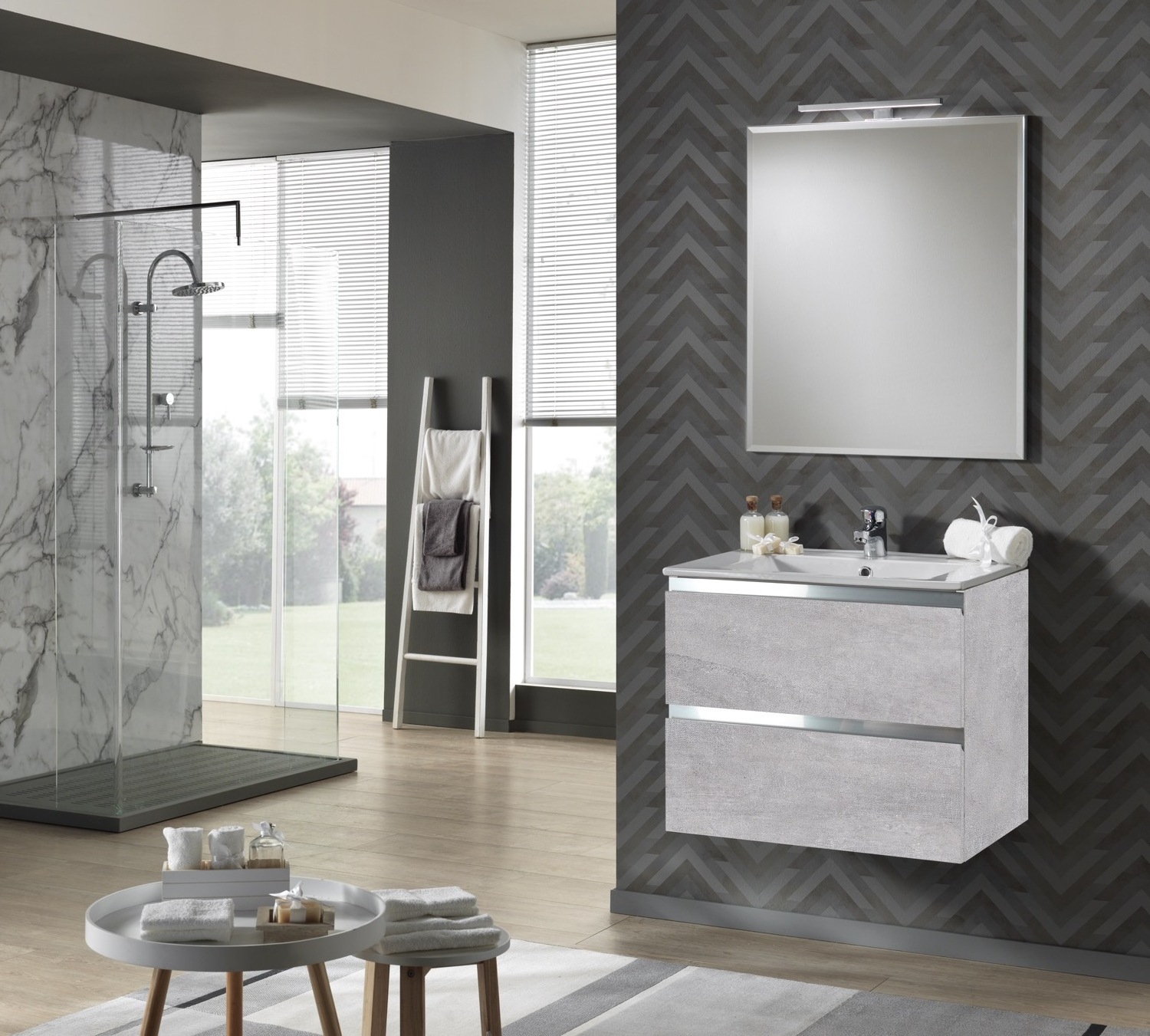 Premium Assembled Bathroom Furniture - Hung Bathroom Unit with Mirror and Led Light - Elevate Your Bathing Experience