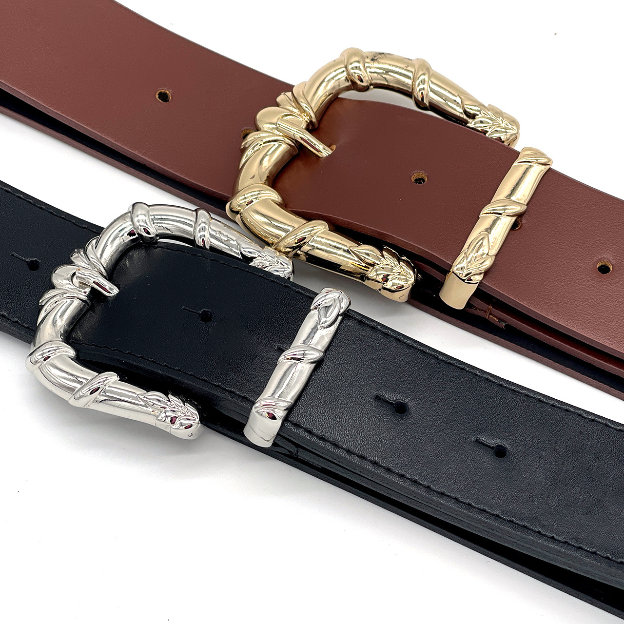 Real top quality Genuine Leather Fashion Woman Belt Made in Italy with bright nickel baroque  D buckle and loop  35 mm